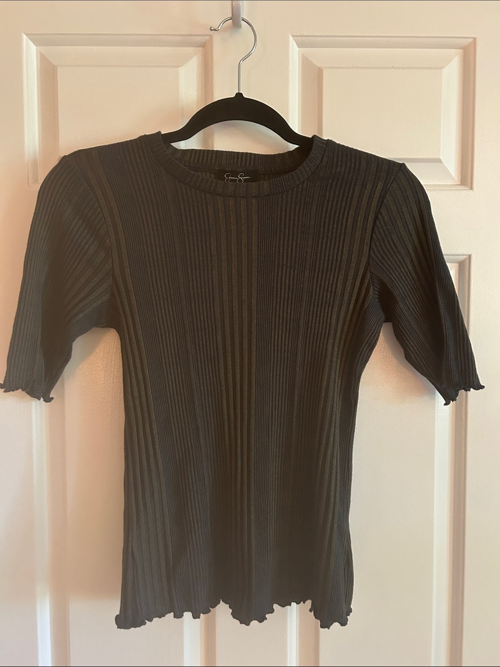 Jessica Simpson Navy Ribbed Short Sleeve Top